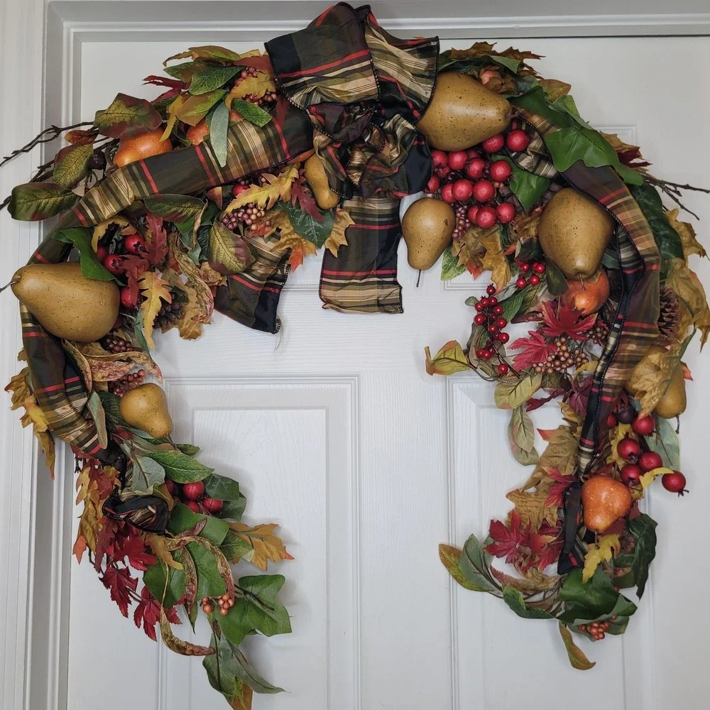 Grandin Road Finley Hill Mantle Swag Garland #14107 Pears Berries Acorns 6' Long